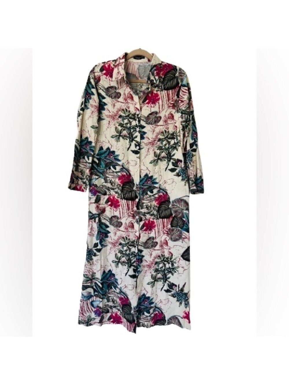 Faeriesty Womens Tropical Print Button Down Shirt Dress Size S